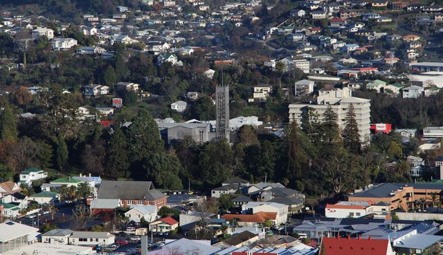 Central Nelson and Christ Church Cathedral seen from the hill at the Centre of New Zealand.